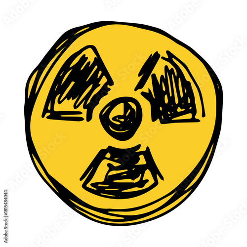 Hand drawn radiation sign Nuclear radiation hazard symbol Radioactive danger warning sign clipart in doodle style Nuclear safety Radioactive waste Single element for print, web, design, decor
