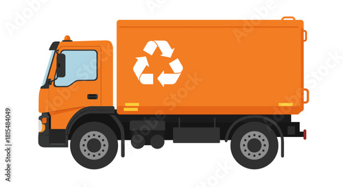 Orange Garbage Truck Recycling Waste Management Transportation Concept green energy