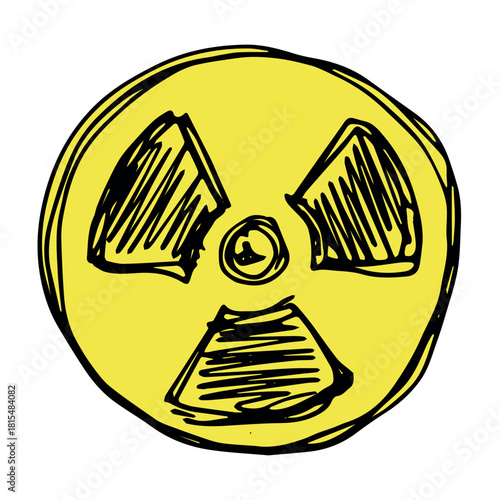 Hand drawn radiation sign Nuclear radiation hazard symbol Radioactive danger warning sign clipart in doodle style Nuclear safety Radioactive waste Single element for print, web, design, decor