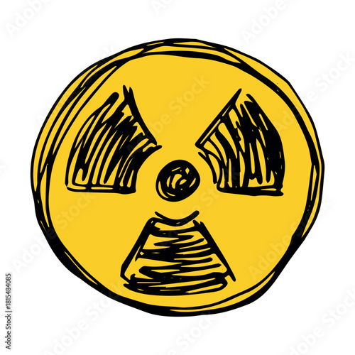 Hand drawn radiation sign Nuclear radiation hazard symbol Radioactive danger warning sign clipart in doodle style Nuclear safety Radioactive waste Single element for print, web, design, decor