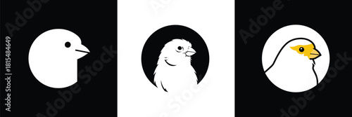 A modern set of minimalist bird head icons in a clean, graphic logo design style