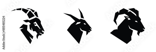 Set of three powerful goat head silhouettes for modern logo design concepts