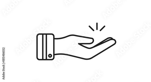 Line art icon of an open hand with rays of light above it, symbolizing generosity or receiving.