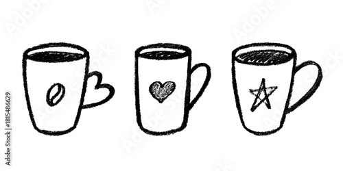 Set of cute hand drawn cup of tea or coffee Simple mug clipart Cozy home doodle Single element for design