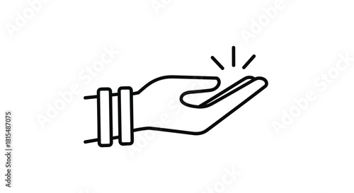 A simple line drawing of a hand holding something small and sparkling with light rays around it.