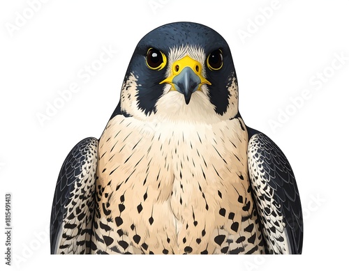Close-up illustration of a majestic falcon on a white background