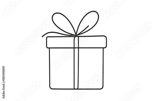 Minimalist Christmas Gift. Minimalistic depiction of a Christmas gift box, drawn with a single line outlining its shape and a bow on top. The clean design emphasizes the spirit of