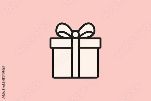 Gift Box Icon. Gift box icon set against a soft pink background, featuring a simple ribbon and bow. The icon is centrally placed, inviting thoughts of giving and celebration. The