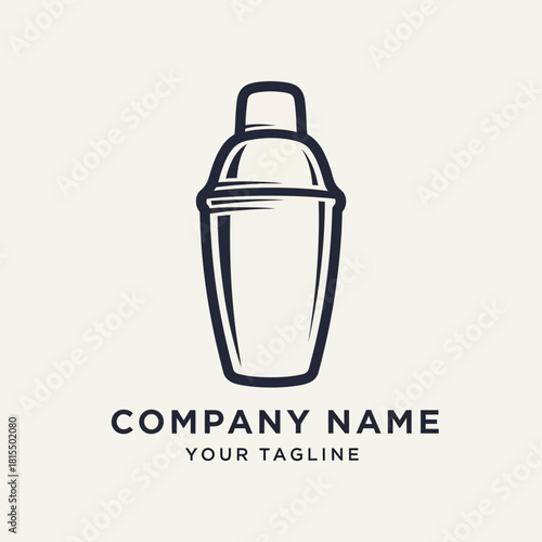 Sleek Cocktail Shaker Outline Logo Design for Beverage Brands.