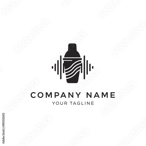 Sleek Cocktail Shaker with Sound Wave Design Logo.
