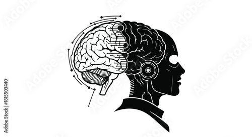 Abstract concept of artificial intelligence merging with human mind