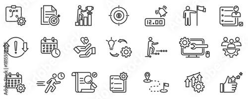 Action plan banner vector illustration concept with icon of objective, strategy, collaboration, schedule, act, check, implementation and action plan universe icon set