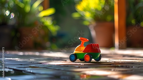 Wallpaper Mural Rainbow Wooden Toy Car On Wet Patio Tiles Under Bright Garden Light Torontodigital.ca