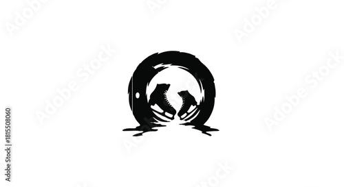 Abstract ink brush strokes forming a circular, embracing design with a hint of animalistic forms.