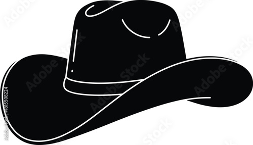 Silhouette of cowboy hat isolated on white background, western fashion symbol, vintage country style accessory, wild west culture icon