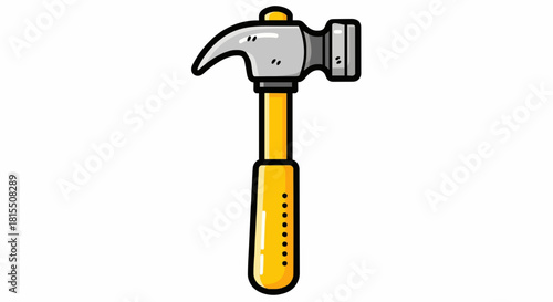 Cartoon hammer icon, flat construction tool illustration, simple modern vector style