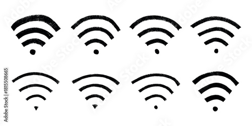 Set of hand drawn free wifi spot zone sign Public wi-fi area sign Wireless internet clipart in doodle style Single element for print, web, design, decor 3G, 4G, 5G, 6G, IoT
