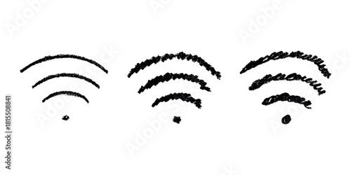 Set of hand drawn free wifi spot zone sign Public wi-fi area sign Wireless internet clipart in doodle style Single element for print, web, design, decor 3G, 4G, 5G, 6G, IoT