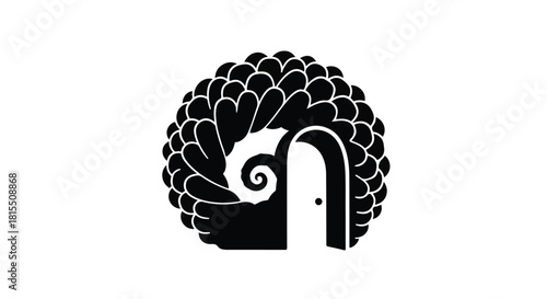 Abstract circular pattern with a stylized doorway inviting entry into a unique world.