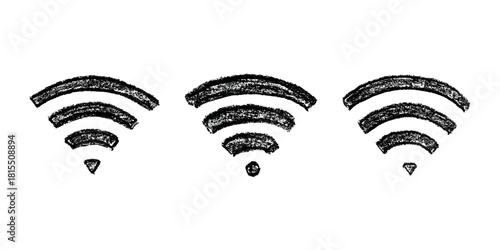 Set of hand drawn free wifi spot zone sign Public wi-fi area sign Wireless internet clipart in doodle style Single element for print, web, design, decor 3G, 4G, 5G, 6G, IoT