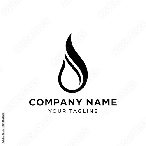 Elegant Black Water Drop or Flame Logo Design on White Background.