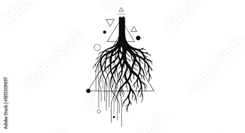 Abstract tree roots with geometric shapes symbolizing growth and connection