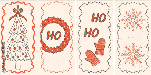 Festive Holiday Greetings: Charming Christmas Tree, Wreath, Mittens and Snowflakes for Seasonal Joy and Winter Celebrations, originally a scalable graphic