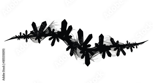 Abstract crystalline structure with flowing smoke elements on white background