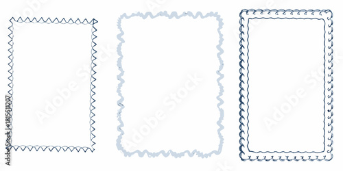 Elegant borders for framing artwork or photos, set of three hand-drawn frames for artistic presentations and creative design projects, scalable vector graphics