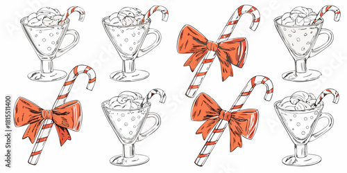 Festive holiday cheer with candy canes and sweet drinks, perfect for Christmas promotions and seasonal designs, delightful treat icons for your festive projects