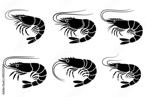 Set of shrimp silhouette vector illustration
