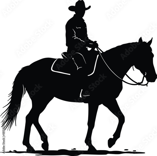 Cowboy riding horse silhouette, western cowboy on horseback vector, country ranch rider art, rustic cowboy ranch life illustration