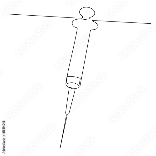Continuous line drawing of medical syringe and vial simple illustration of vaccine and injection syringe line art vector illustration
