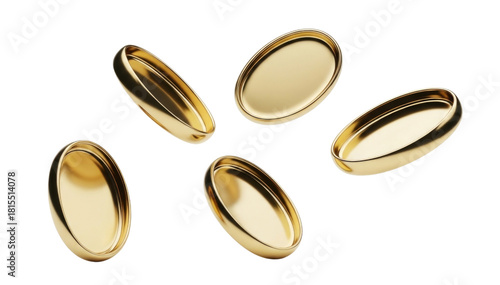 Golden oval capsules scattered transparent background cutout png