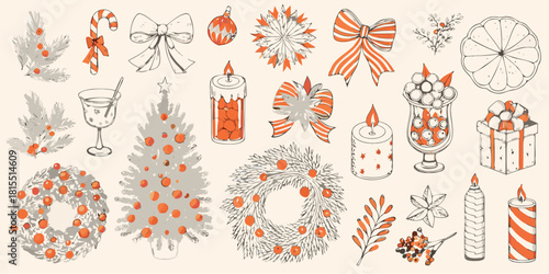 Festive Christmas cheer with hand-drawn seasonal elements, enjoy the holidays with delightful wreaths and cozy decorations, a gift for the season
