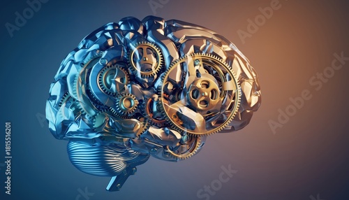 A vibrant mechanical brain composed of intricate gears and metallic elements symbolizing artificial intelligence