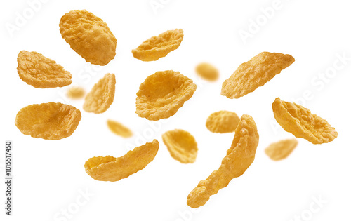 Bild auf Leinwand Corn flakes levitate on a white background