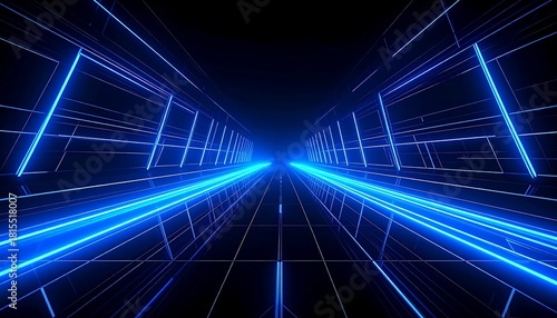 Wallpaper Mural Symmetrical illustration of a perspective-lined tunnel, glowing bright blue against a black background. Grid-like pattern extends towards the vanishing point Torontodigital.ca