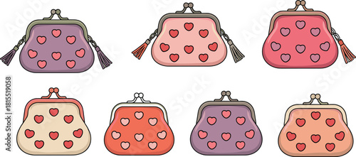 Colorful Heart Pattern Coin Purses with Tassels in Rows – Cute Decorative Accessories for Fashion, Gift, Craft, and Design Themes