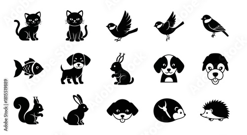 Charming animal icons perfect for children's designs, educational materials, or pet-related brands, adding a playful and friendly touch to any project