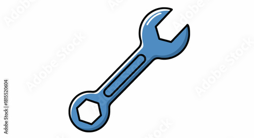 Cartoon wrench icon, flat vector spanner tool, clean outline