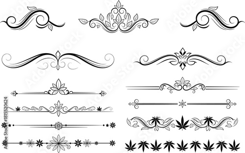 Mega Set of Black Vintage Ornamental Text Dividers and Flourishes Vector Illustration