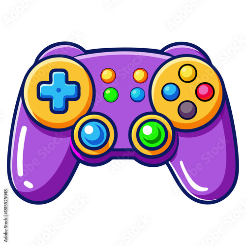 Cartoon Game Controller with Colorful Buttons and Purple Design
