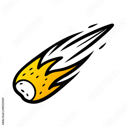 Cartoon meteor streaking across the black night sky