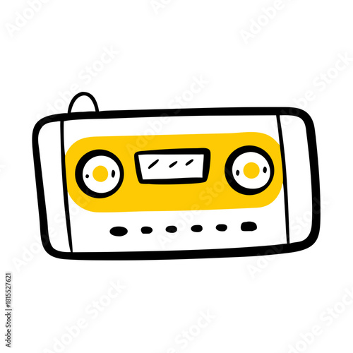 Yellow Retro Tape Recorder with Buttons on a Black Background