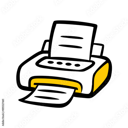 A Yellow Fax Machine with Paper Output on Black Background