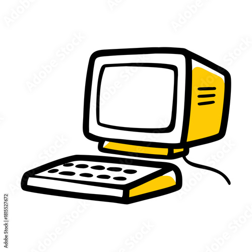 A Yellow Cartoon Desktop Computer with Floppy Disk Drive