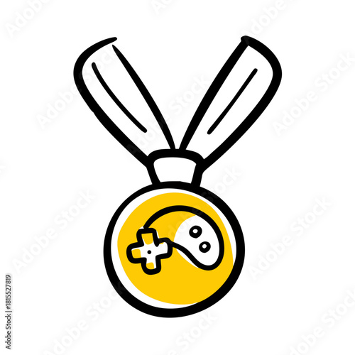 Cartoon Medal With Controller Symbol In Yellow Circle