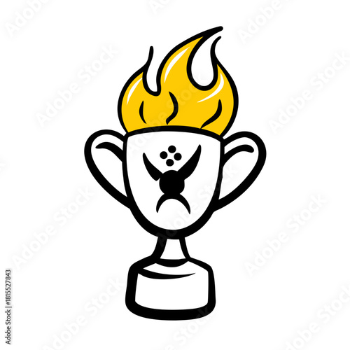 Fiery trophy icon representing game achievement and level up