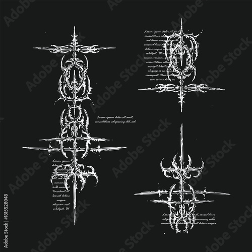 Y2K Cyber-Tribal Sigils – Gothic Futurist Symbolic Forms vector 
